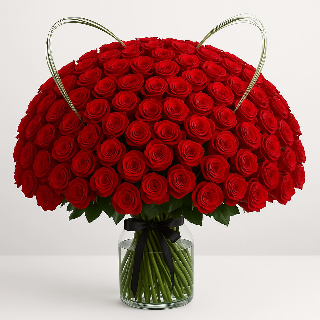 100 Roses with Heart – Romantic Roses #Size_Grand