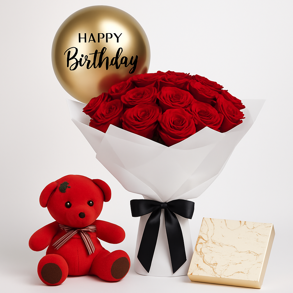 20 Luxury Roses Teddy and Chocolates Combo #Size_Classic