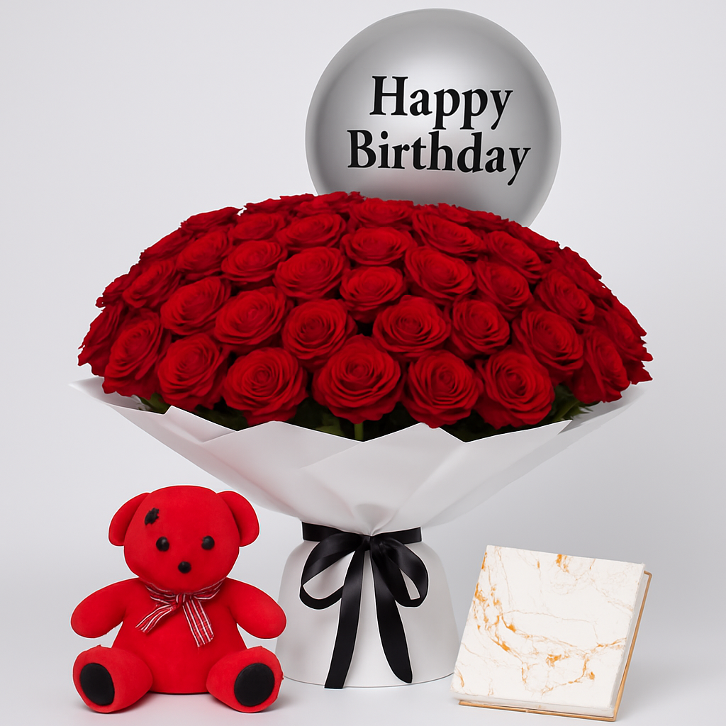 20 Luxury Roses Teddy and Chocolates Combo #Size_Grand