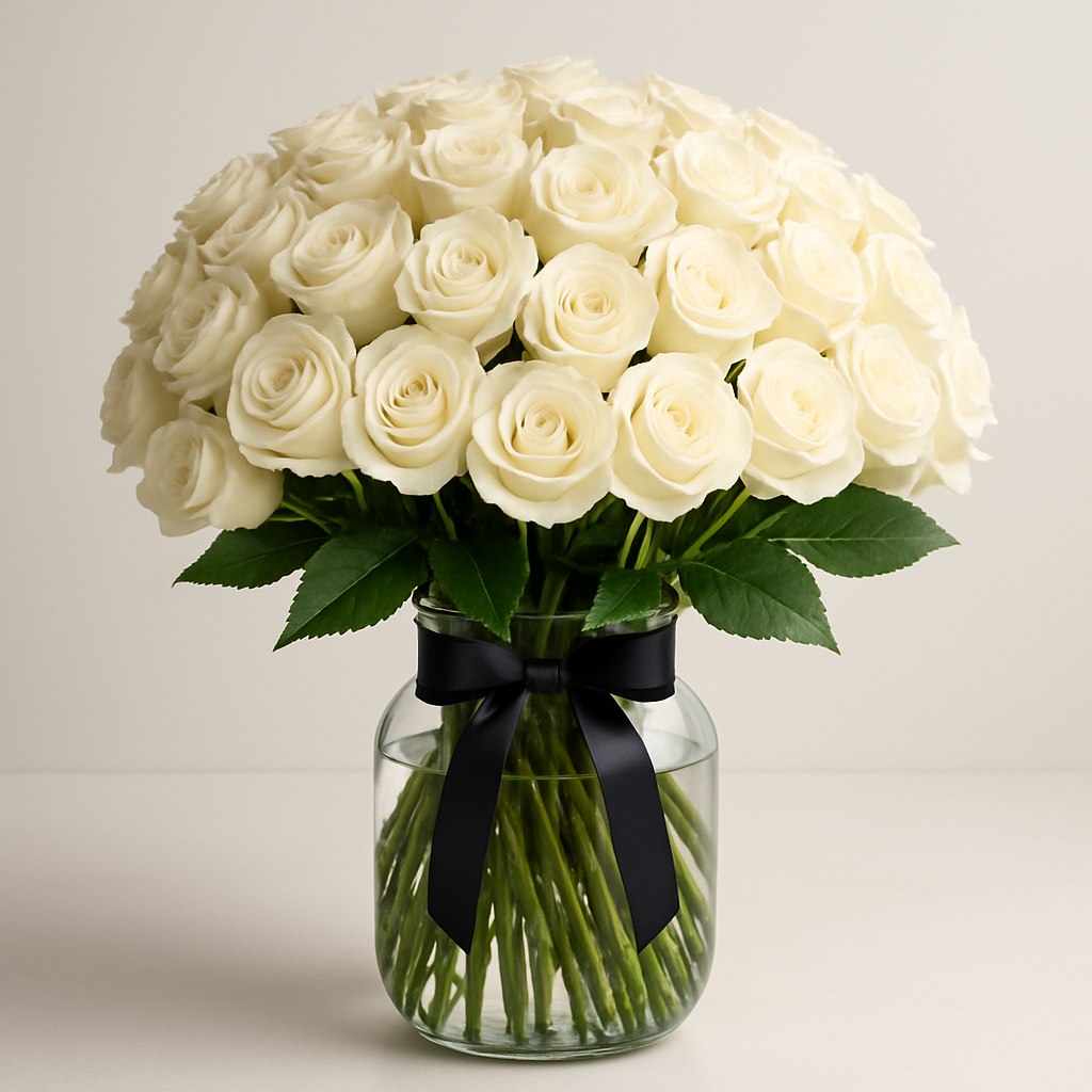 60 Signature White Roses | Flowers with vase | Flower shop Dubai