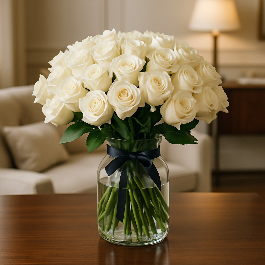 60 Signature White Roses