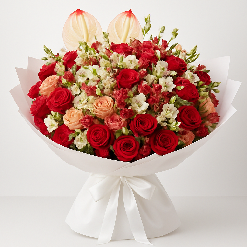 All You Need Is Love – Birthday Roses And Alstroemeria Bouquet #Size_Grand
