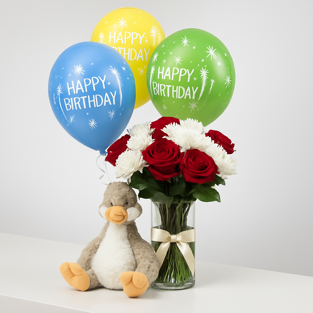 Always Yours Birthday Combo – Birthday Roses And Chrysanthemums Gift Set