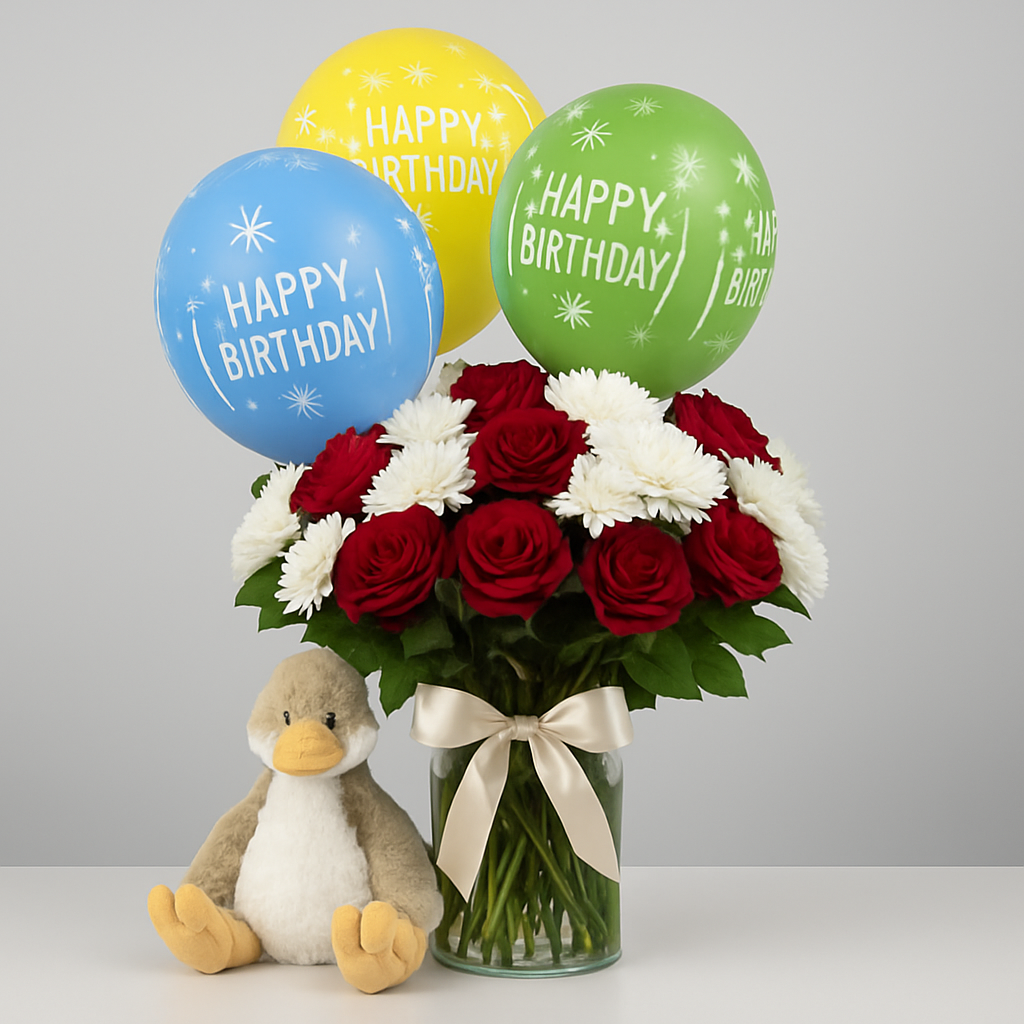 Always Yours Birthday Combo – Birthday Roses And Chrysanthemums Gift Set #Size_Deluxe