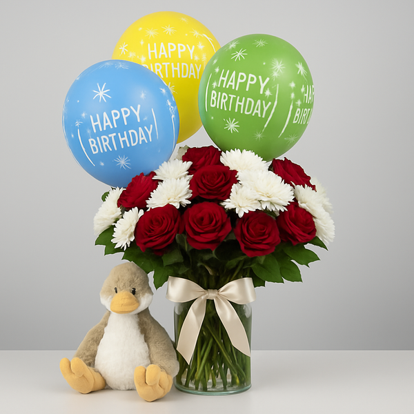 Always Yours Birthday Combo – Birthday Roses And Chrysanthemums Gift Set