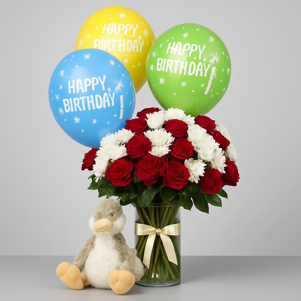 Always Yours Birthday Combo – Birthday Roses And Chrysanthemums Gift Set #Size_Grand