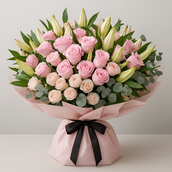 April Sun – Romantic Spray Roses And Roses Hand-Tied Bouquet