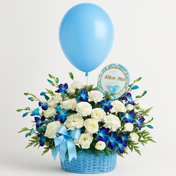 Baby Blue – Soft Roses And Orchids Gift Set