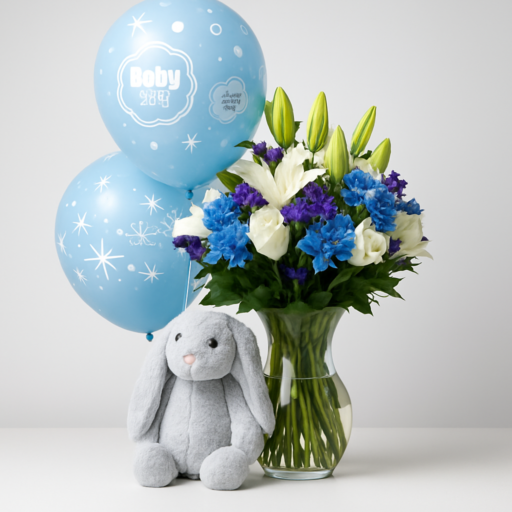 Baby Boy Bunny Combo – Soft Roses And Lilies Gift Set #Size_Classic