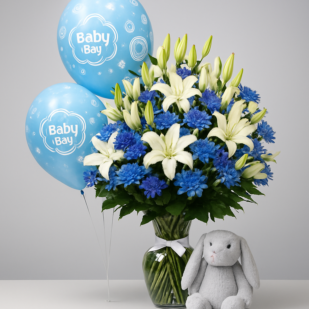 Baby Boy Bunny Combo – Soft Roses And Lilies Gift Set #Size_Grand