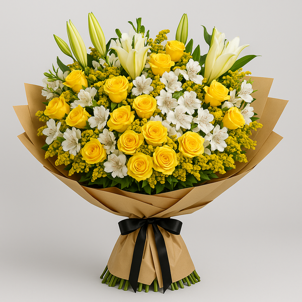 Beautiful Blossoms – Birthday Roses And Lilies Hand-Tied Bouquet
