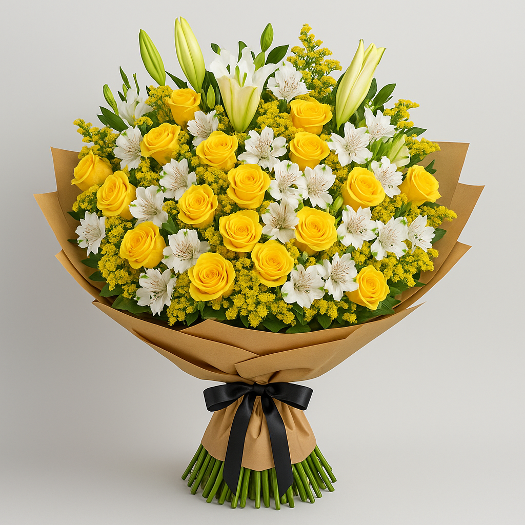 Beautiful Blossoms – Birthday Roses And Lilies Hand-Tied Bouquet #Size_Grand