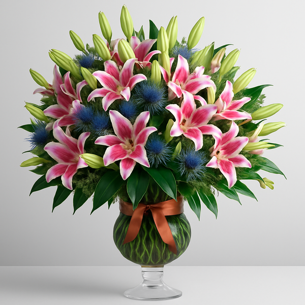 Birds Of Paradise – Birthday Tulips And Lilies Vase Arrangement