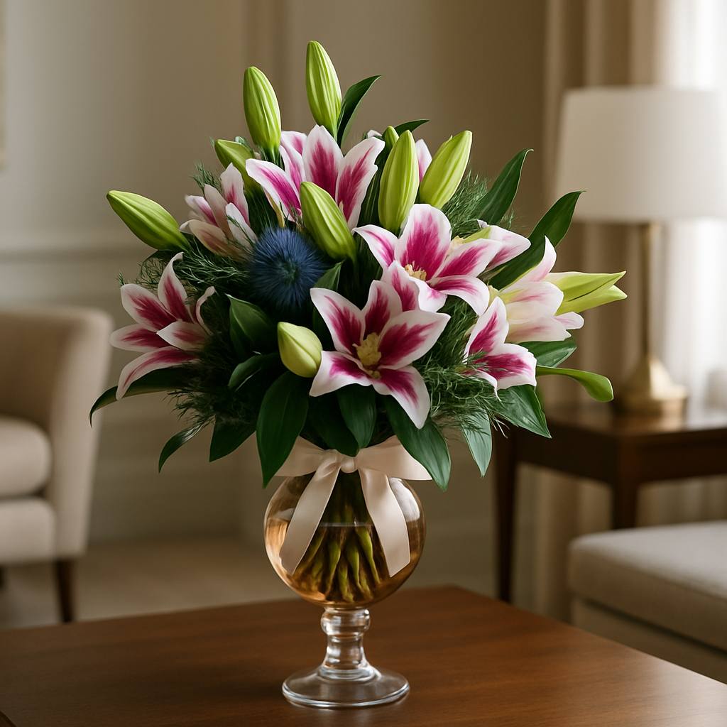 Birds Of Paradise – Birthday Tulips And Lilies Vase Arrangement