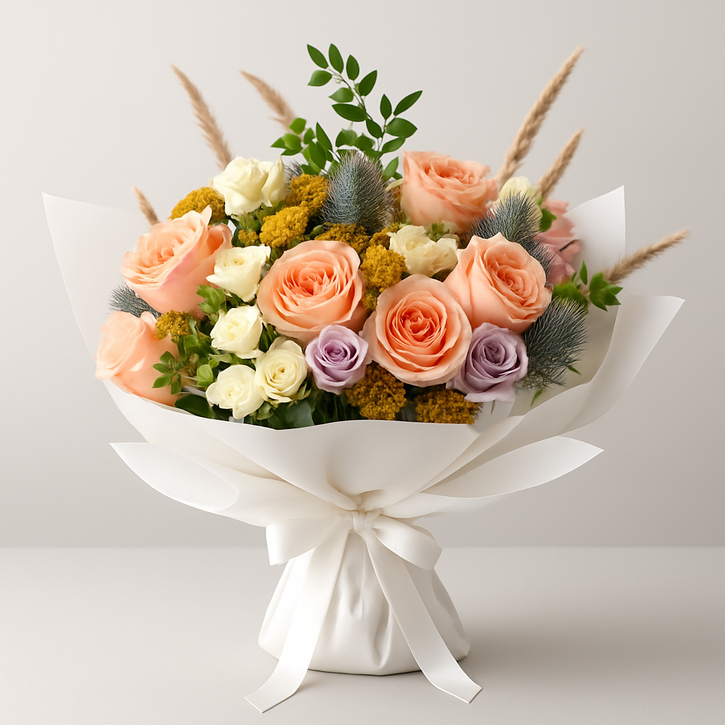 Bohemian Sonnet – Birthday Roses And Eucalyptus Bouquet