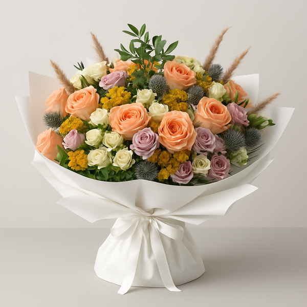 Bohemian Sonnet – Birthday Roses And Eucalyptus Bouquet