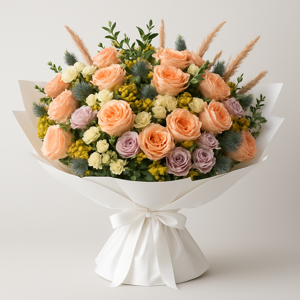 Bohemian Sonnet – Birthday Roses And Eucalyptus Bouquet #Size_Grand