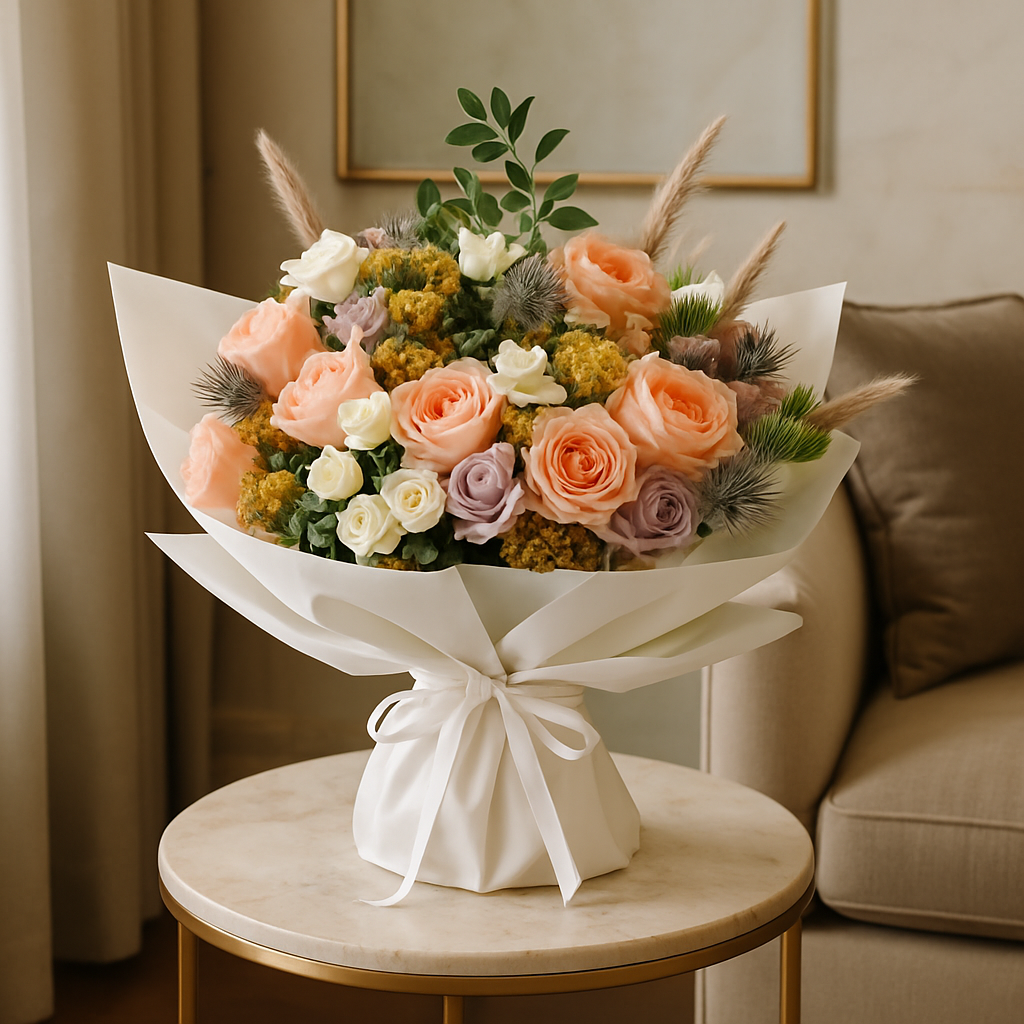 Bohemian Sonnet – Birthday Roses And Eucalyptus Bouquet