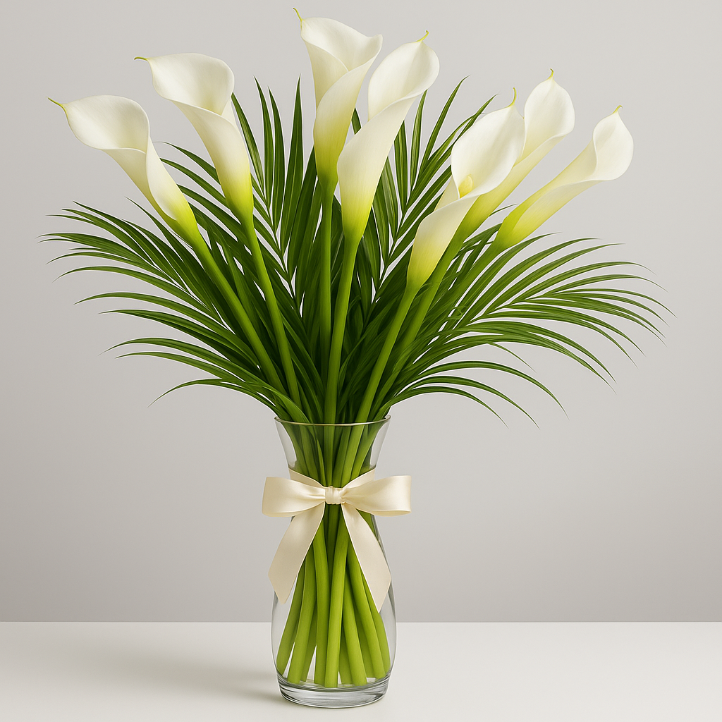 Calla Lily Bouquet with Vase – Birthday Lilies #Size_Classic