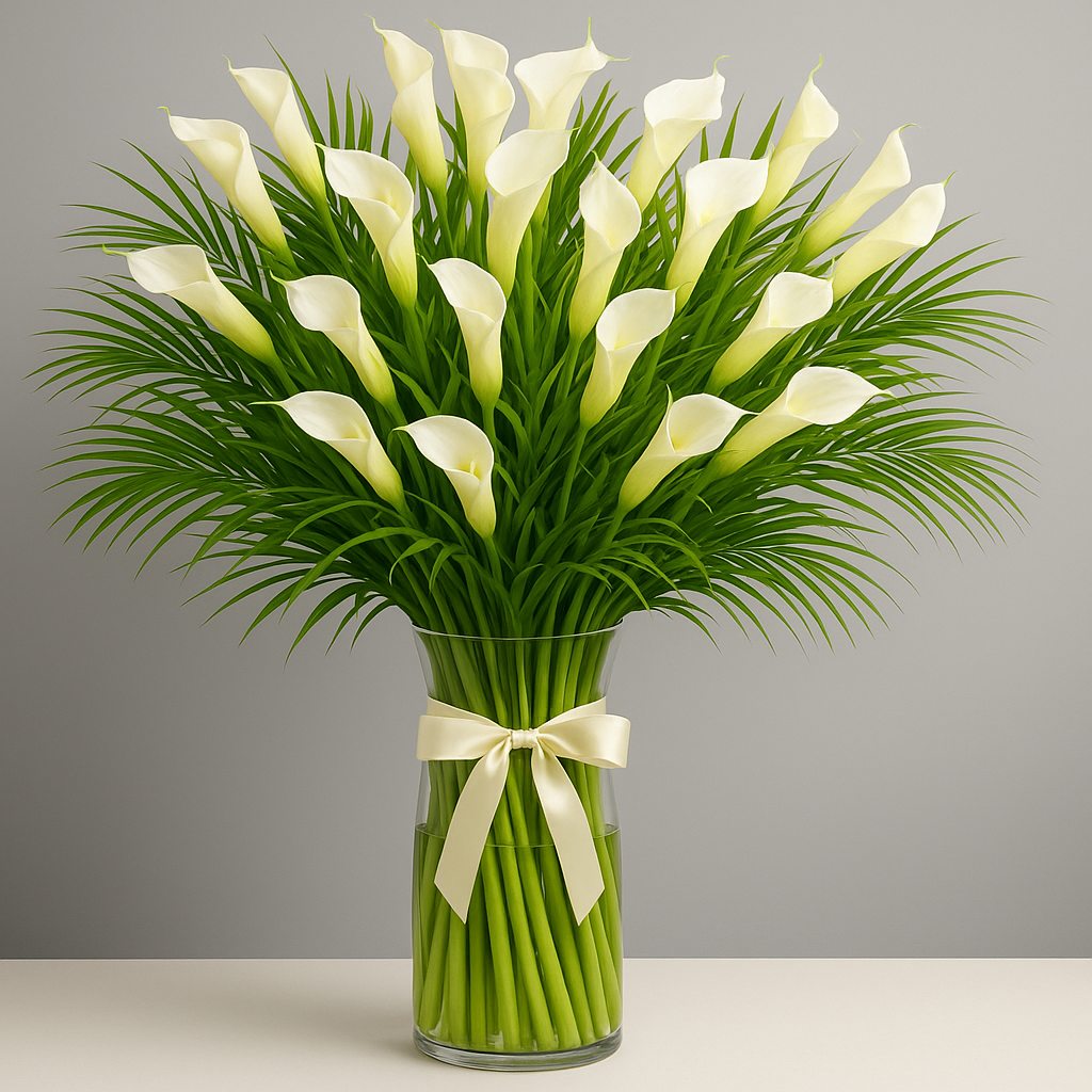 Calla Lily Bouquet with Vase – Birthday Lilies #Size_Deluxe