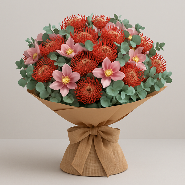 Coral Reef Bouquet – Birthday Eucalyptus Bouquet