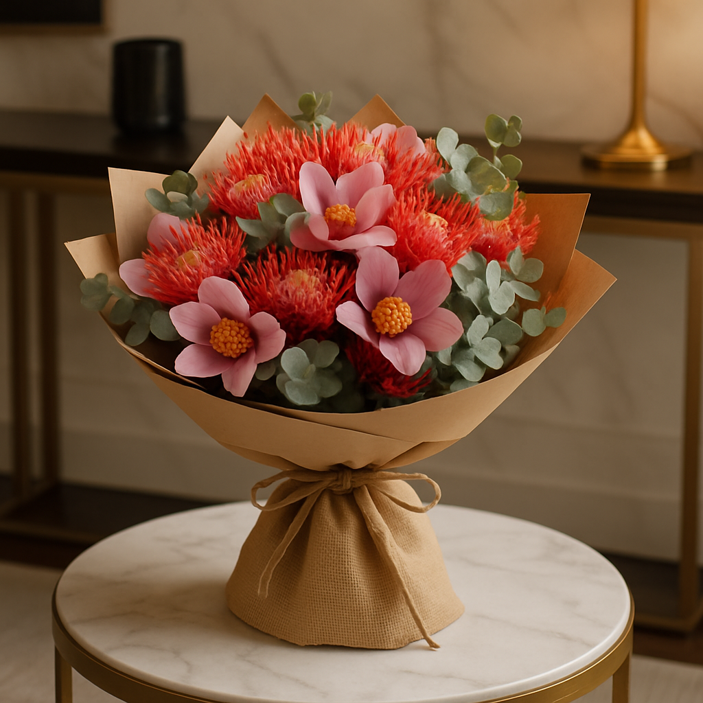 Coral Reef Bouquet – Birthday Eucalyptus Bouquet