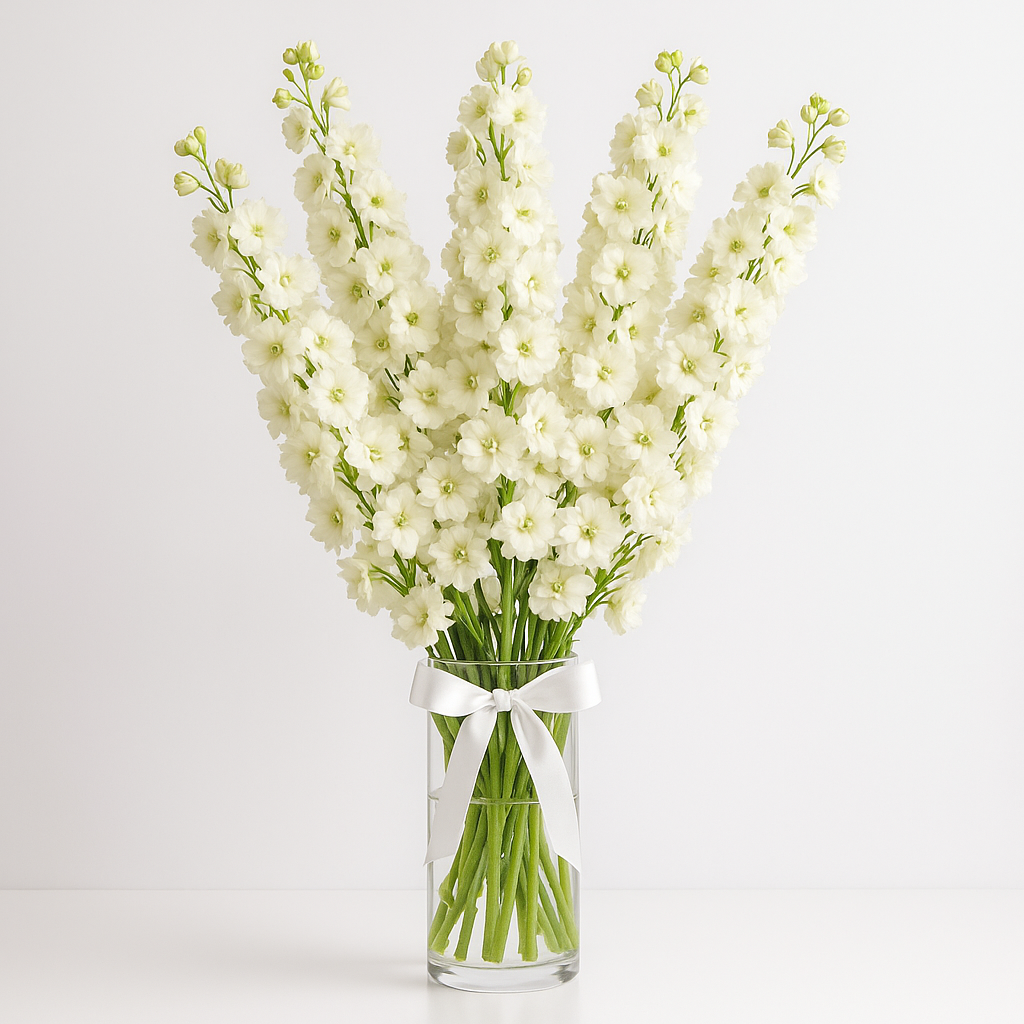 Designer's Collection #1 - White Delphinium – Birthday White And Yellow Flowers Vase Arrangement #Size_Classic