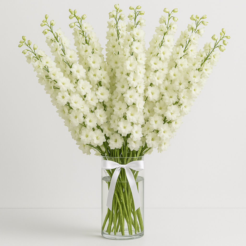 Designer's Collection #1 - White Delphinium – Birthday White And Yellow Flowers Vase Arrangement #Size_Deluxe