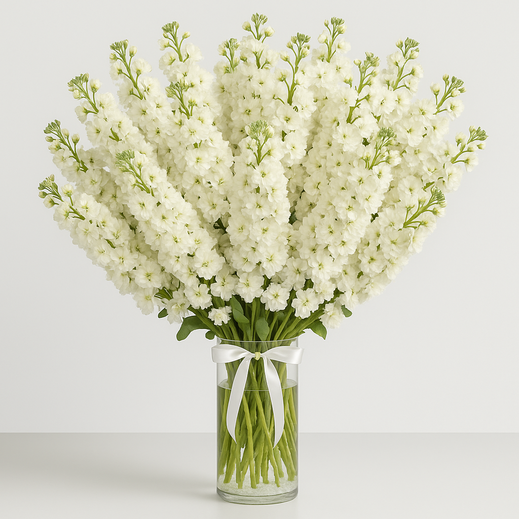 Designer's Collection #1 - White Delphinium – Birthday White And Yellow Flowers Vase Arrangement #Size_Grand