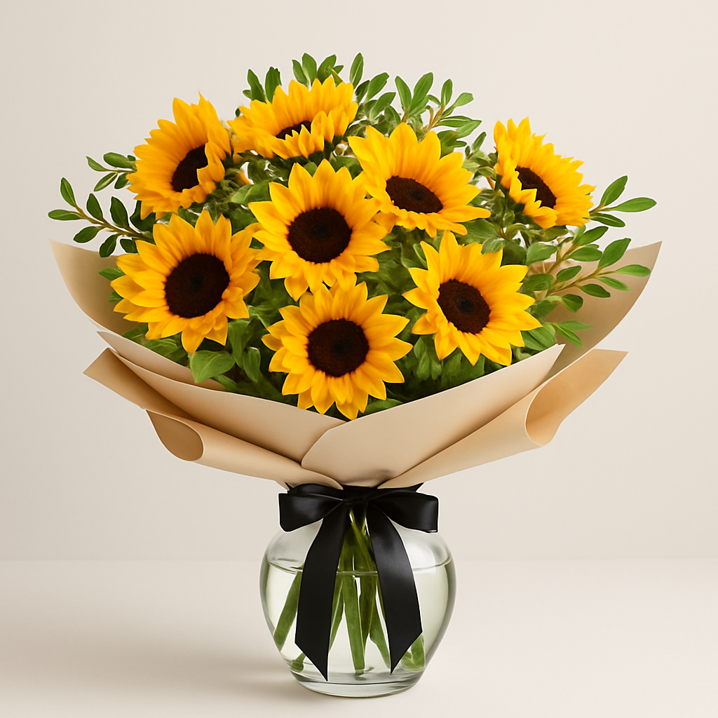 Designer's Collection #11 - Sunflowers – Birthday Roses And Sunflowers Vase Arrangement #Size_Classic