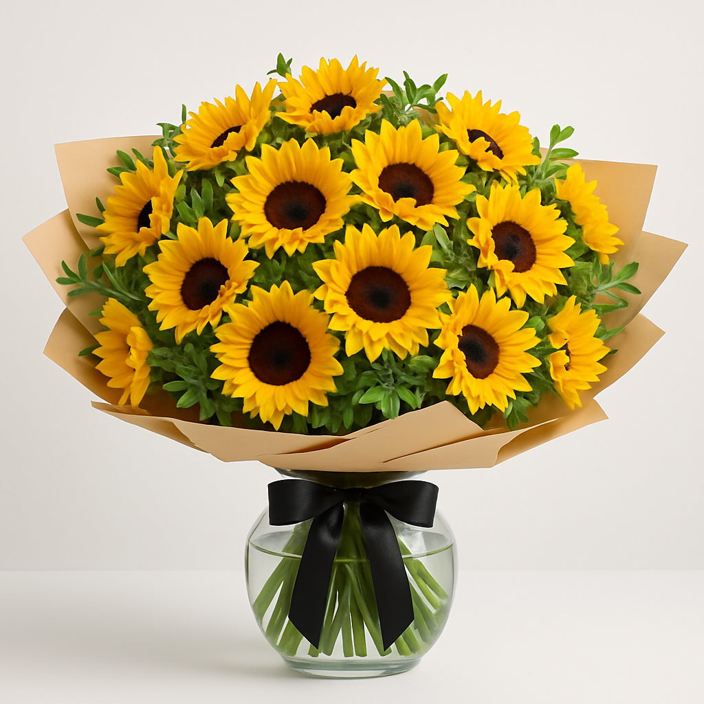 Designer's Collection #11 - Sunflowers – Birthday Roses And Sunflowers Vase Arrangement #Size_Deluxe