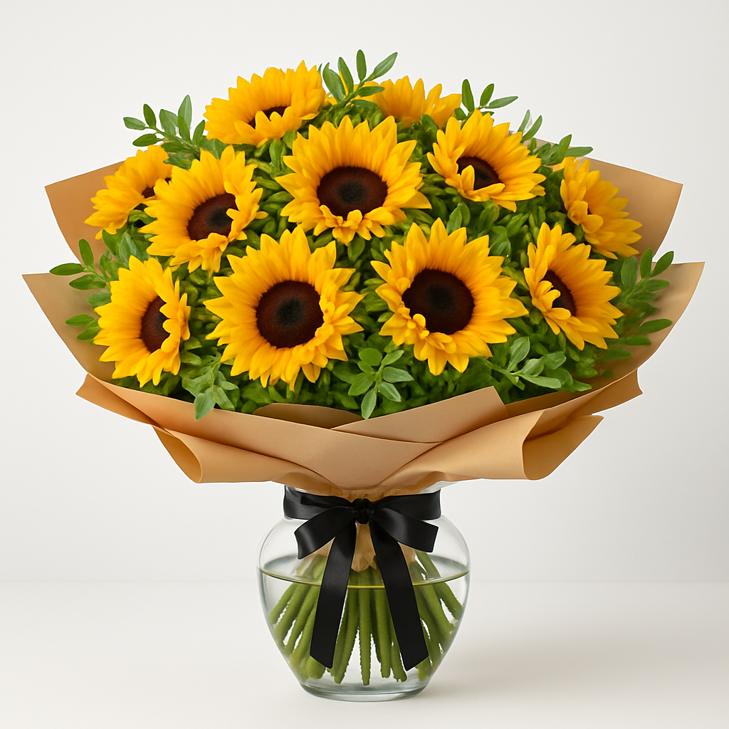 Designer's Collection #11 - Sunflowers – Birthday Roses And Sunflowers Vase Arrangement #Size_Grand
