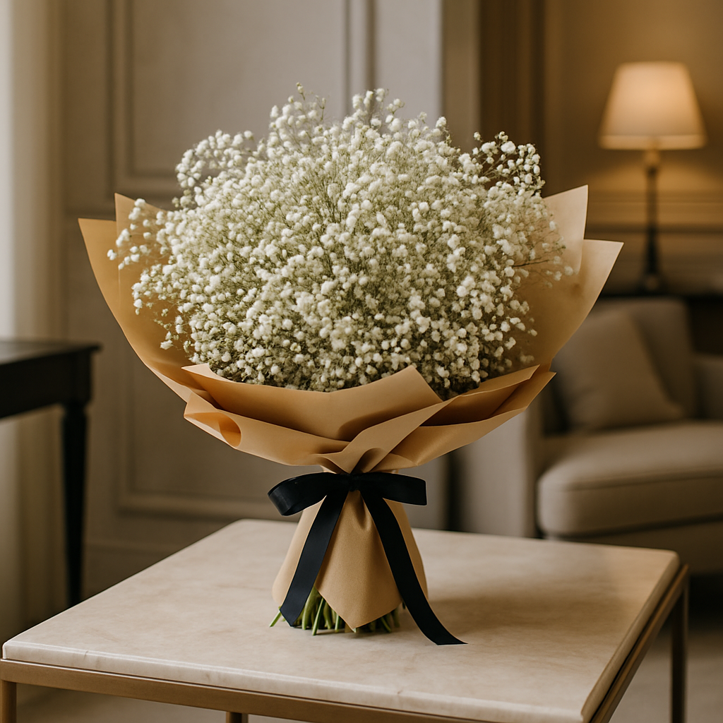 Designer's Collection #5 - Gypsophila – Romantic Roses Hand-Tied Bouquet