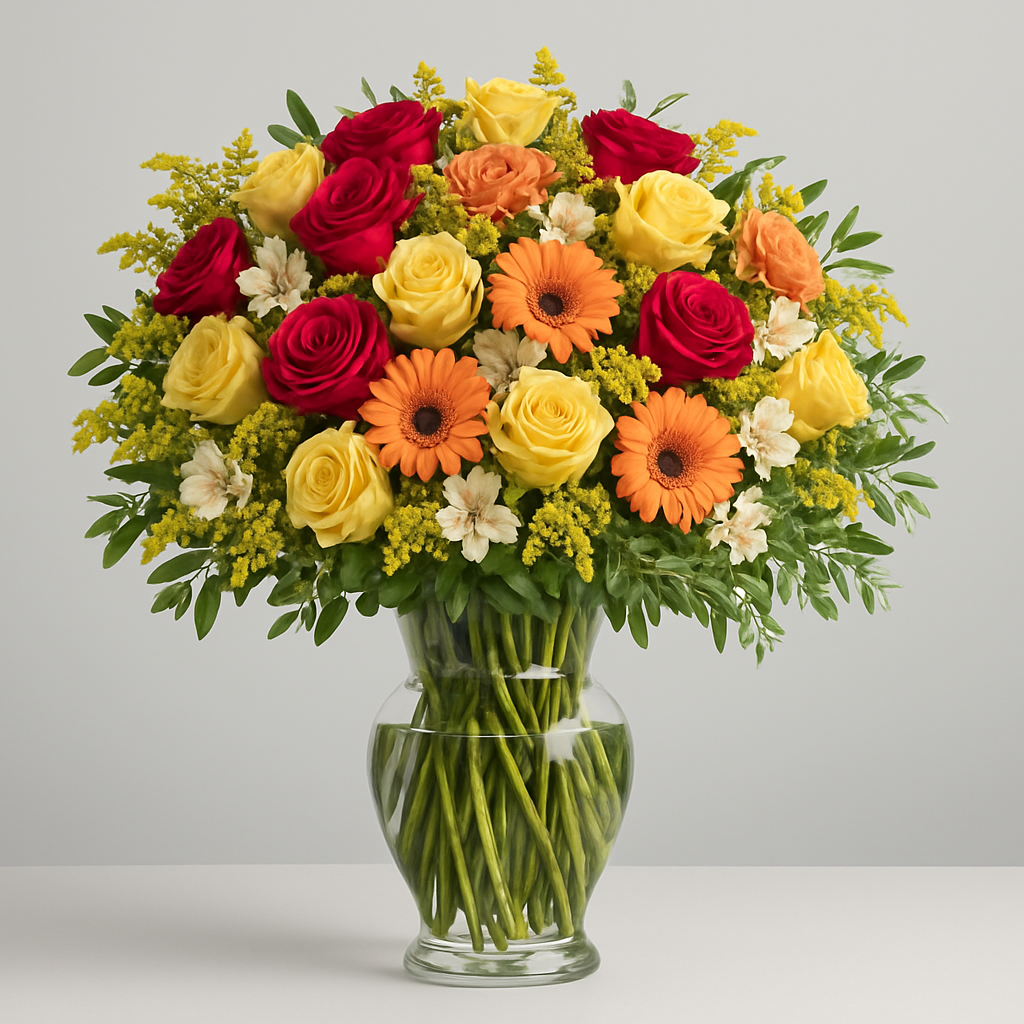 Doubly Beautiful – Birthday Roses And Alstroemeria Vase Arrangement #Size_Grand