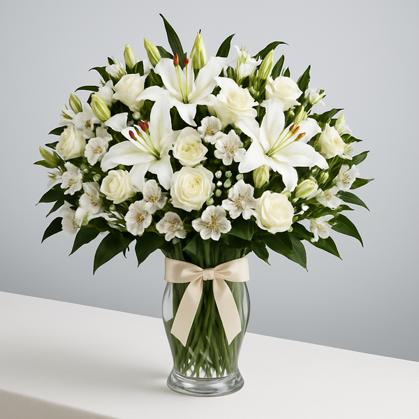 Dream Of Arabia – Birthday Roses And Lilies Vase Arrangement