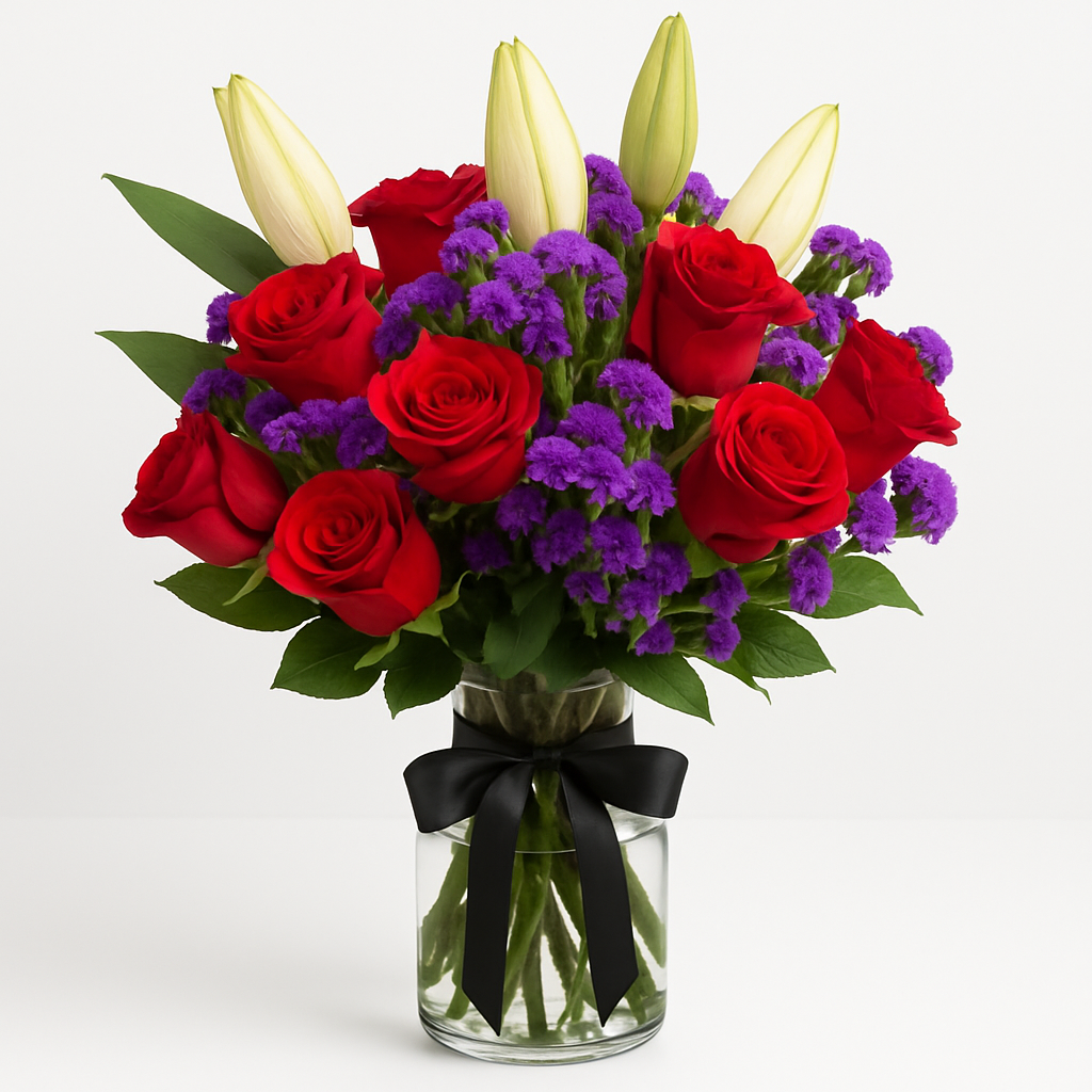 Elegance In A Vase – Birthday Roses And Lilies #Size_Classic