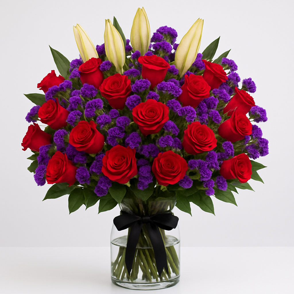 Elegance In A Vase – Birthday Roses And Lilies #Size_Grand