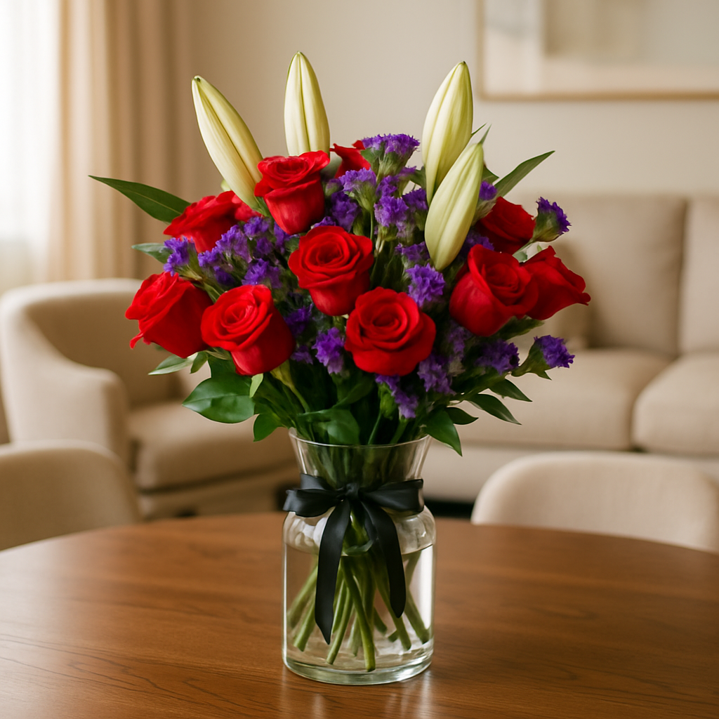 Elegance In A Vase – Birthday Roses And Lilies