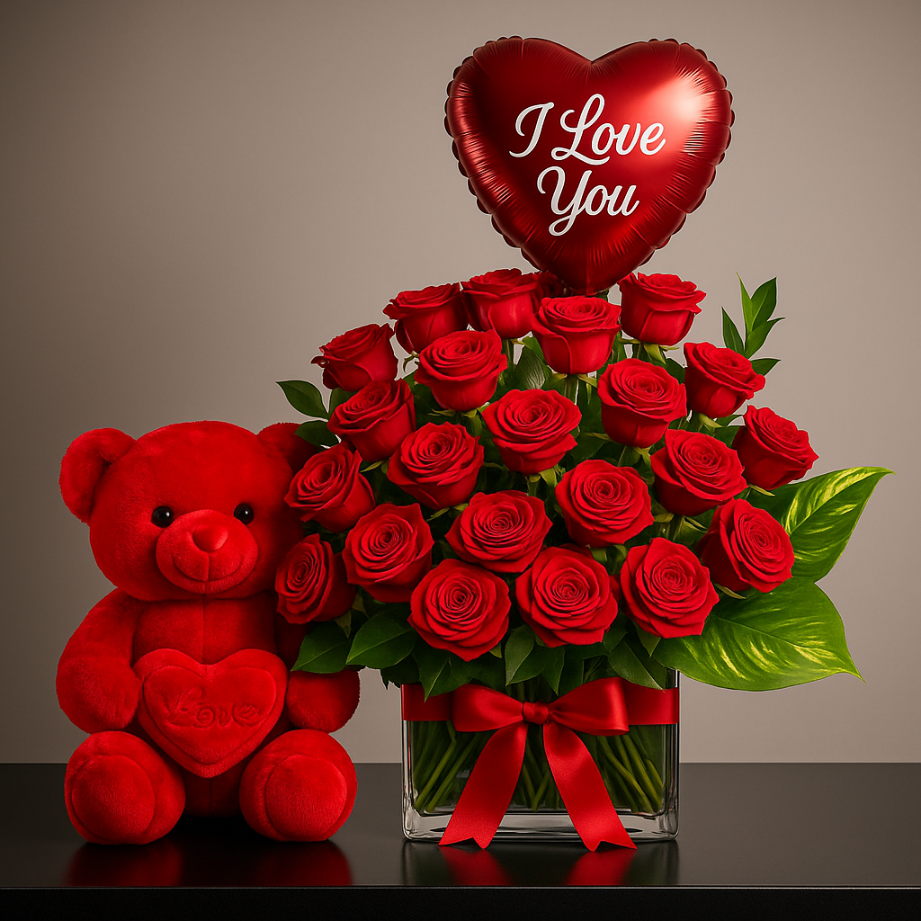 Endless Love Red Roses Gift Combo with Red Teddy Bear