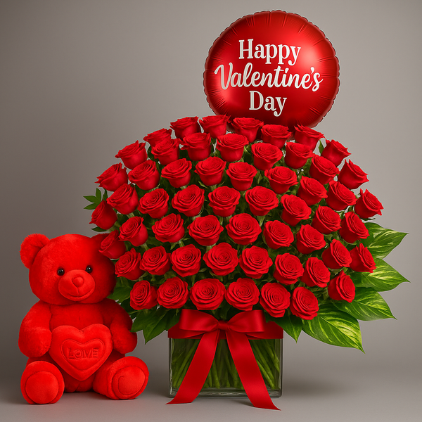 Endless Love Red Roses Gift Combo with Red Teddy Bear