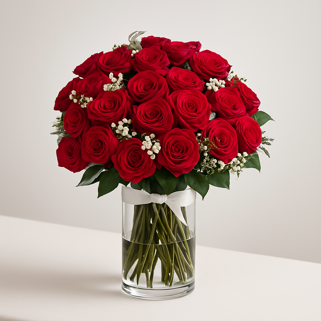 Flame Of Passion – Birthday Roses Vase Arrangement #Size_Classic