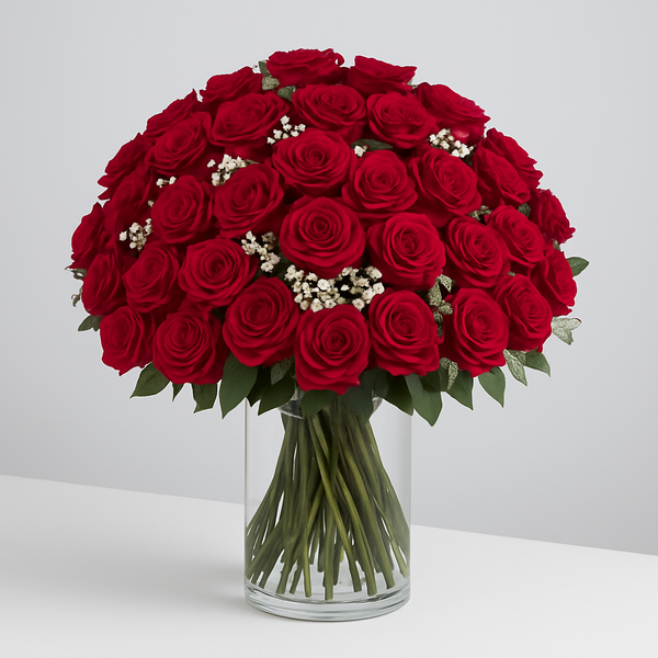 Flame Of Passion – Birthday Roses Vase Arrangement