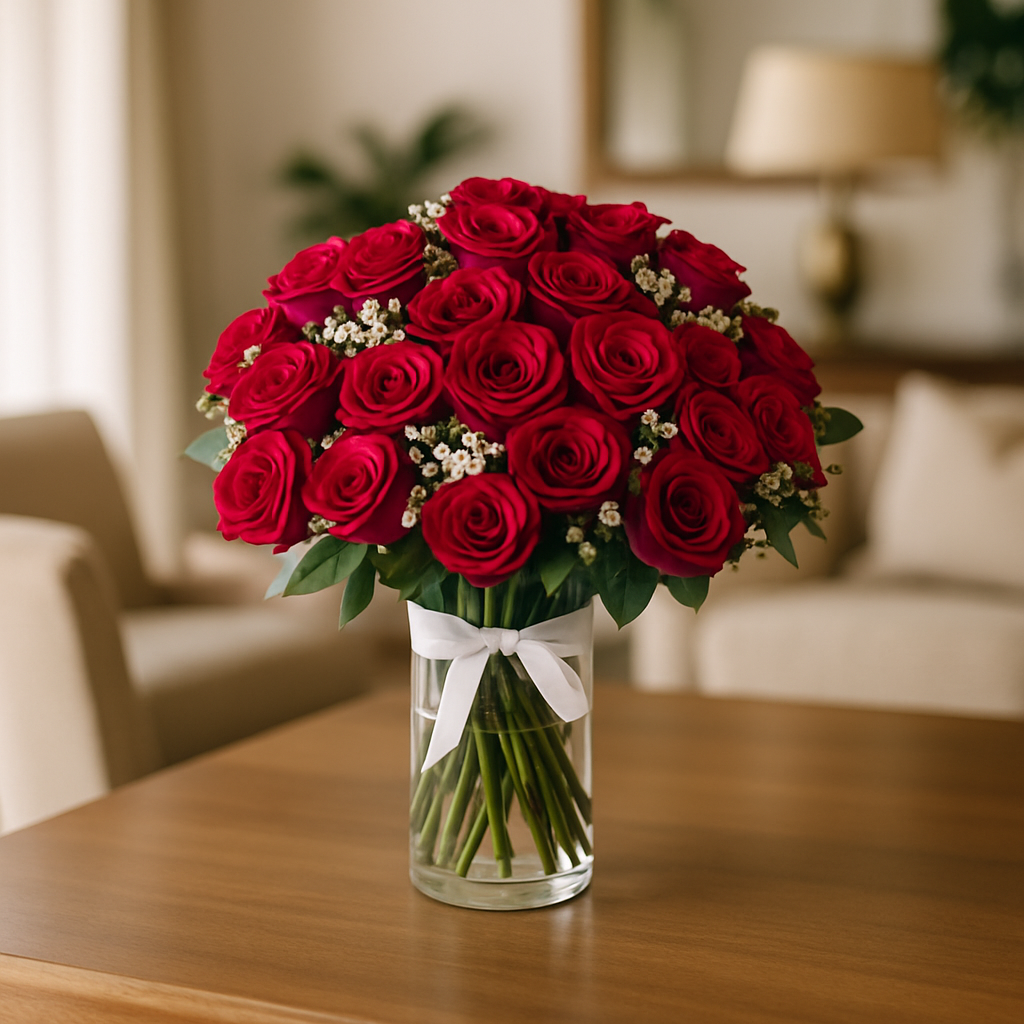 Flame Of Passion – Birthday Roses Vase Arrangement