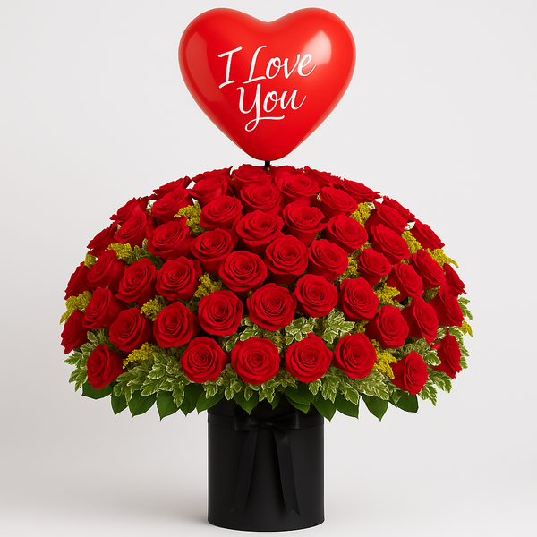 Forbidden Love Red Roses and Balloon Combo