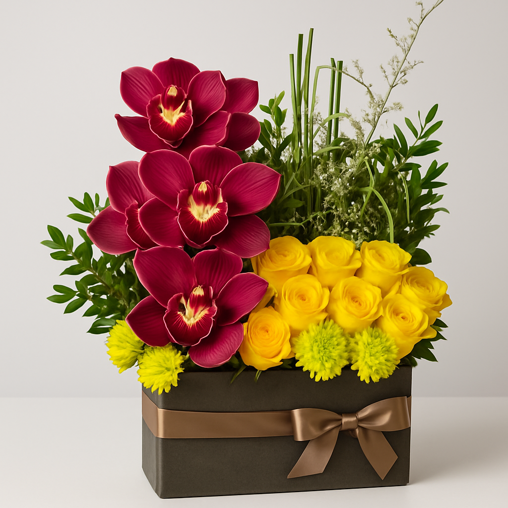 Forest Of Love – Birthday Roses And Orchids Vase Arrangement #Size_Classic