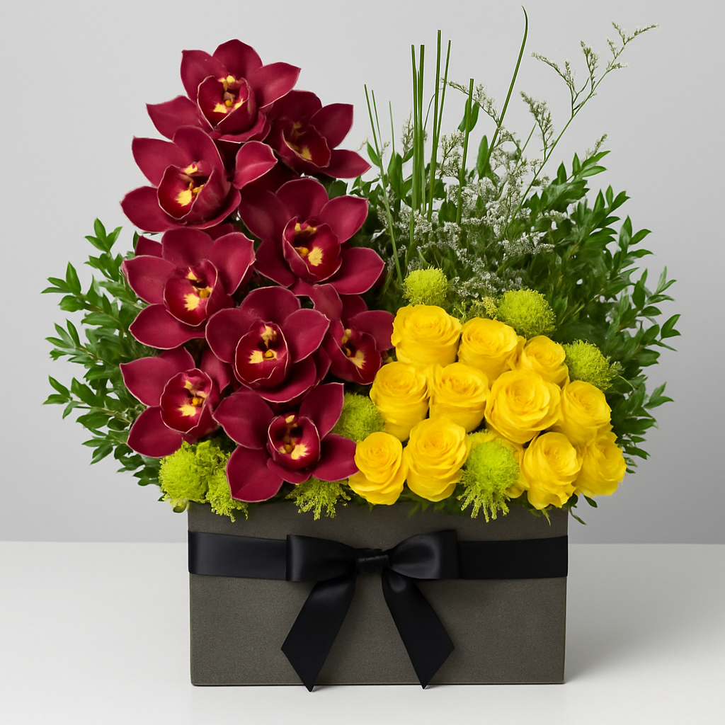 Forest Of Love – Birthday Roses And Orchids Vase Arrangement #Size_Deluxe