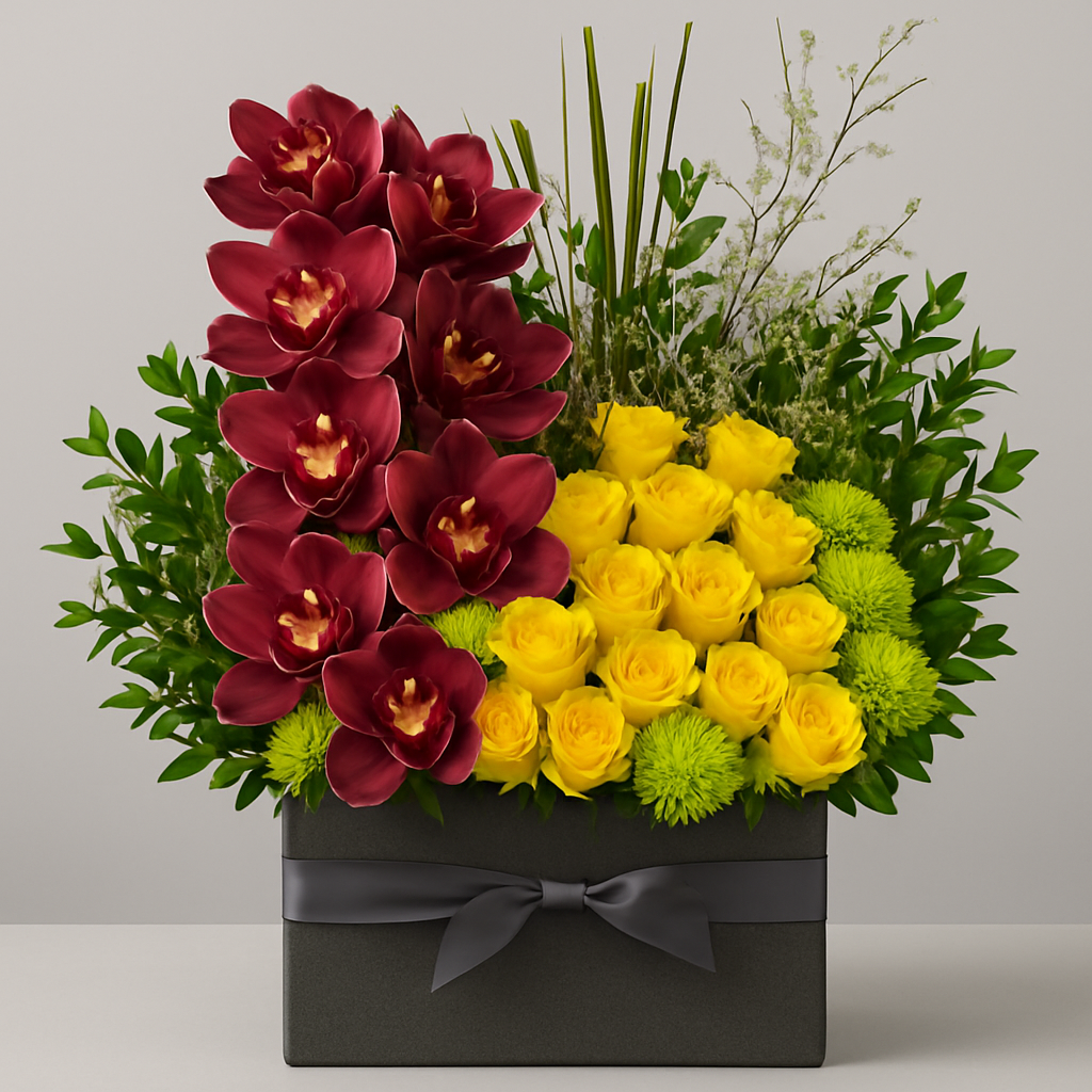 Forest Of Love – Birthday Roses And Orchids Vase Arrangement #Size_Grand
