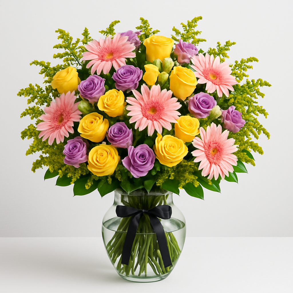Forever Beautiful – Birthday Roses And Alstroemeria Vase Arrangement #Size_Deluxe