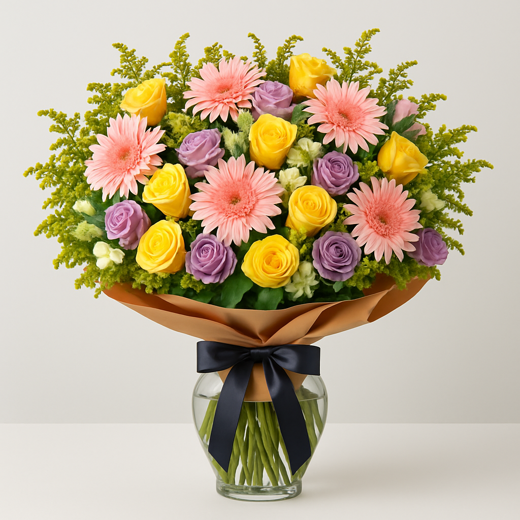 Forever Beautiful – Birthday Roses And Alstroemeria Vase Arrangement #Size_Grand