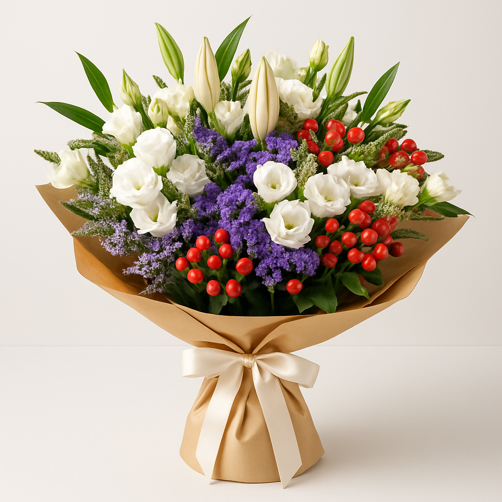 Garden Delight – Birthday Lilies And Alstroemeria Hand-Tied Bouquet #Size_Classic
